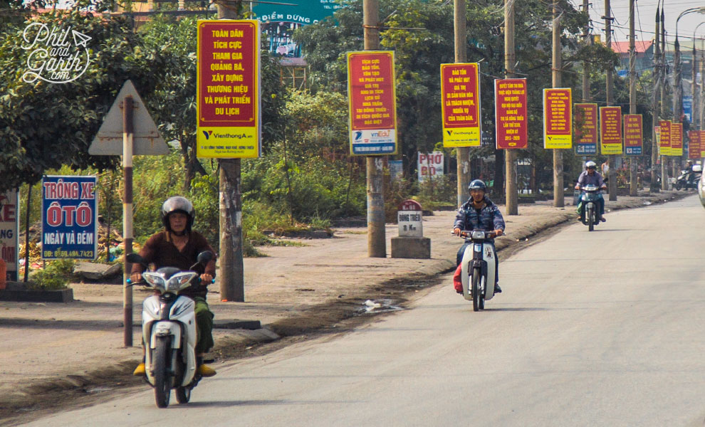 Dozens of Communist Party messages on lamp posts