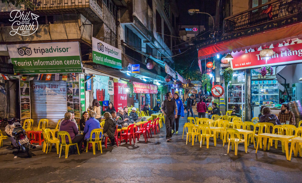 A typical Bia Hoi corner with signature plastic chairs