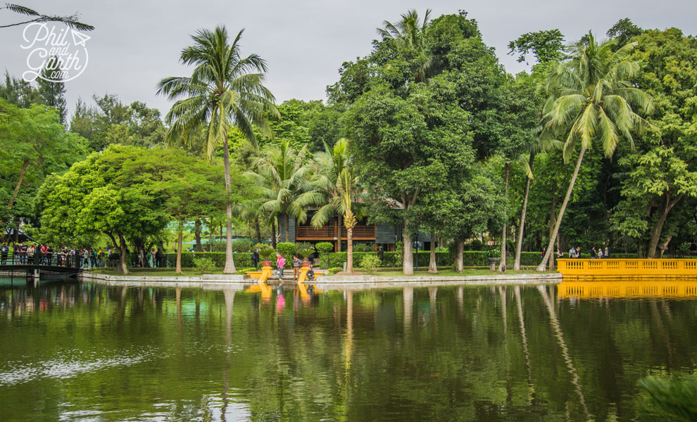 Uncle Ho's stilt house on the bank of the fish pond.