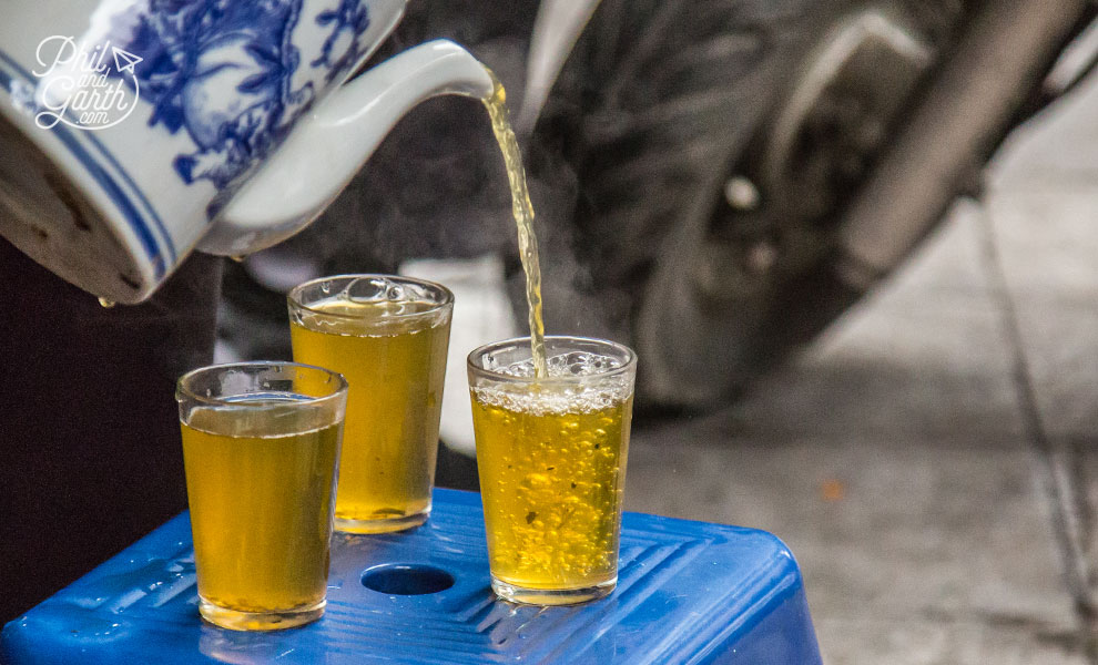 Hot Vietnamese tea on the street