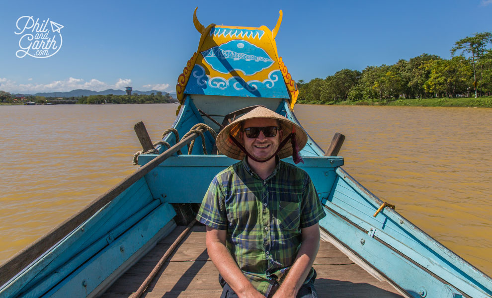 Garth on the Dragon boat along the Perfume River