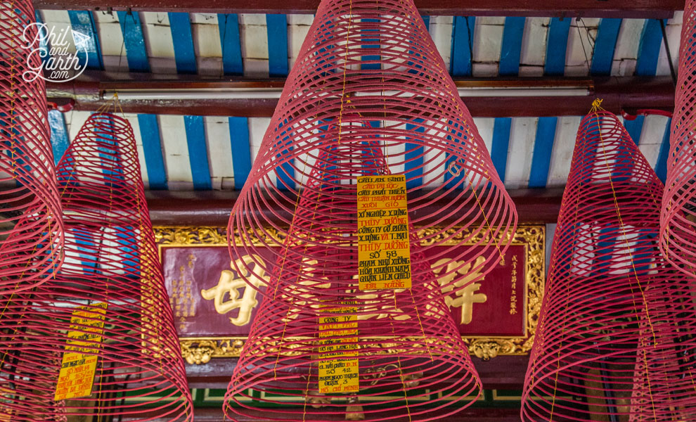 Large incense coils inside the main hall