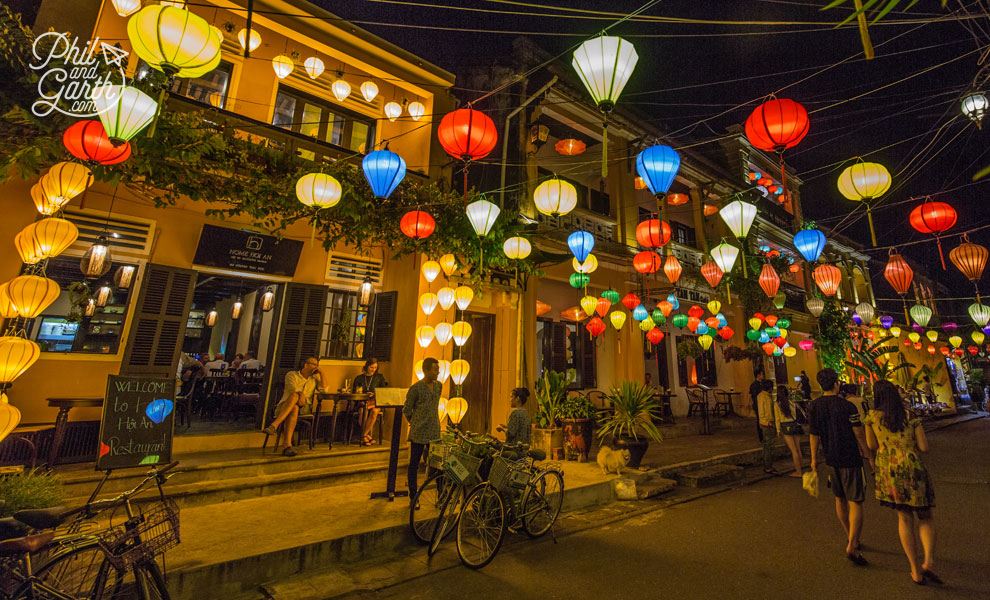 The beautiful coloured silk lanterns at night