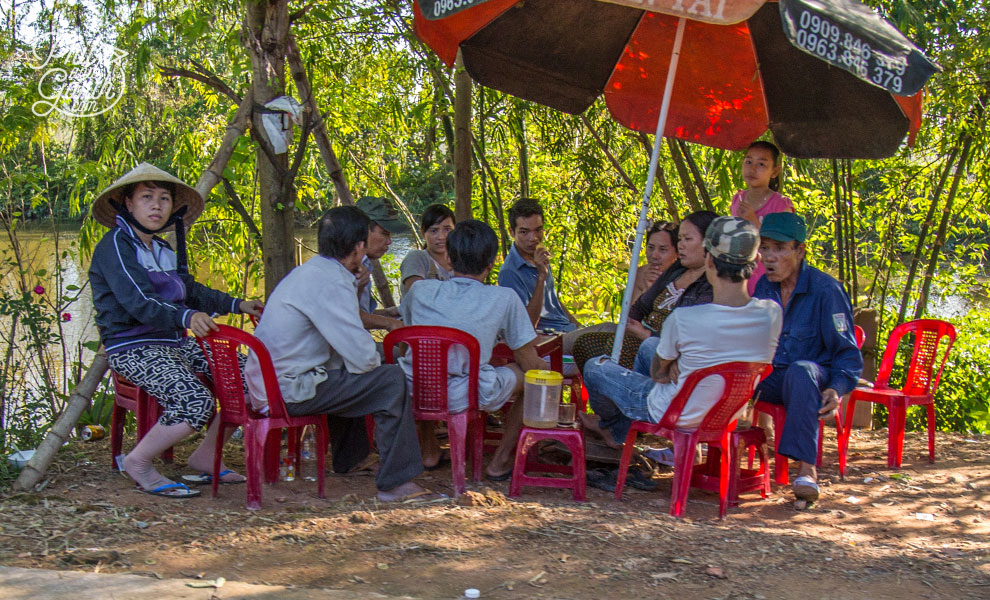 People relaxing in the shade