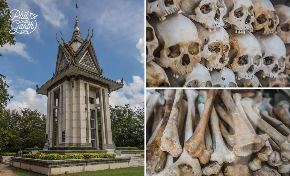 The Choeung Ek Stupa containing the skulls and bones of victims.