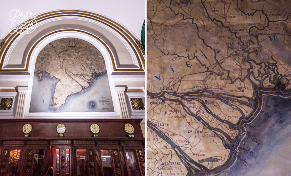 The telephone booths and maps inside the Central Post Office