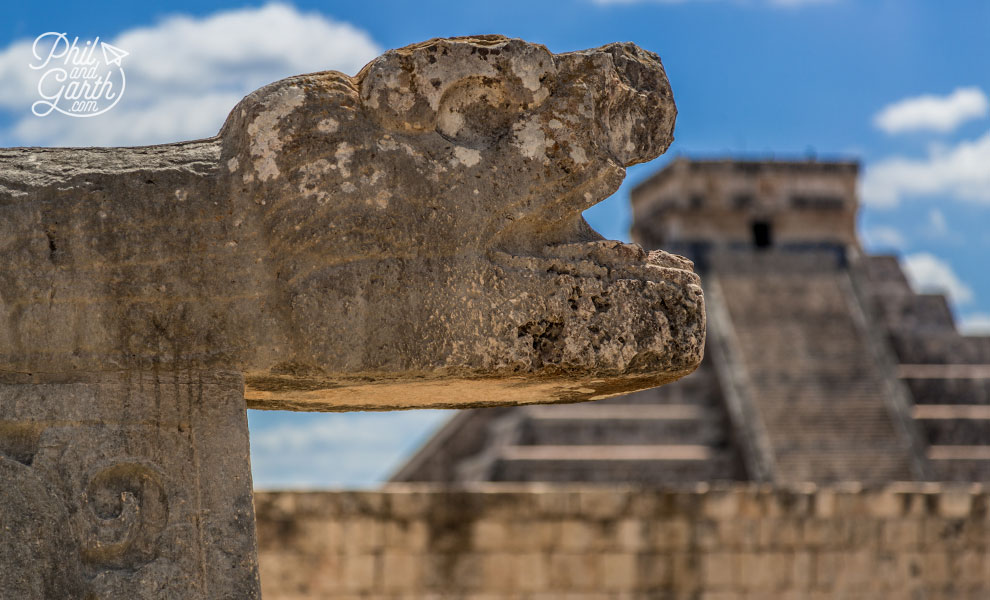 A Jaguar head inside the Great Ballcourt