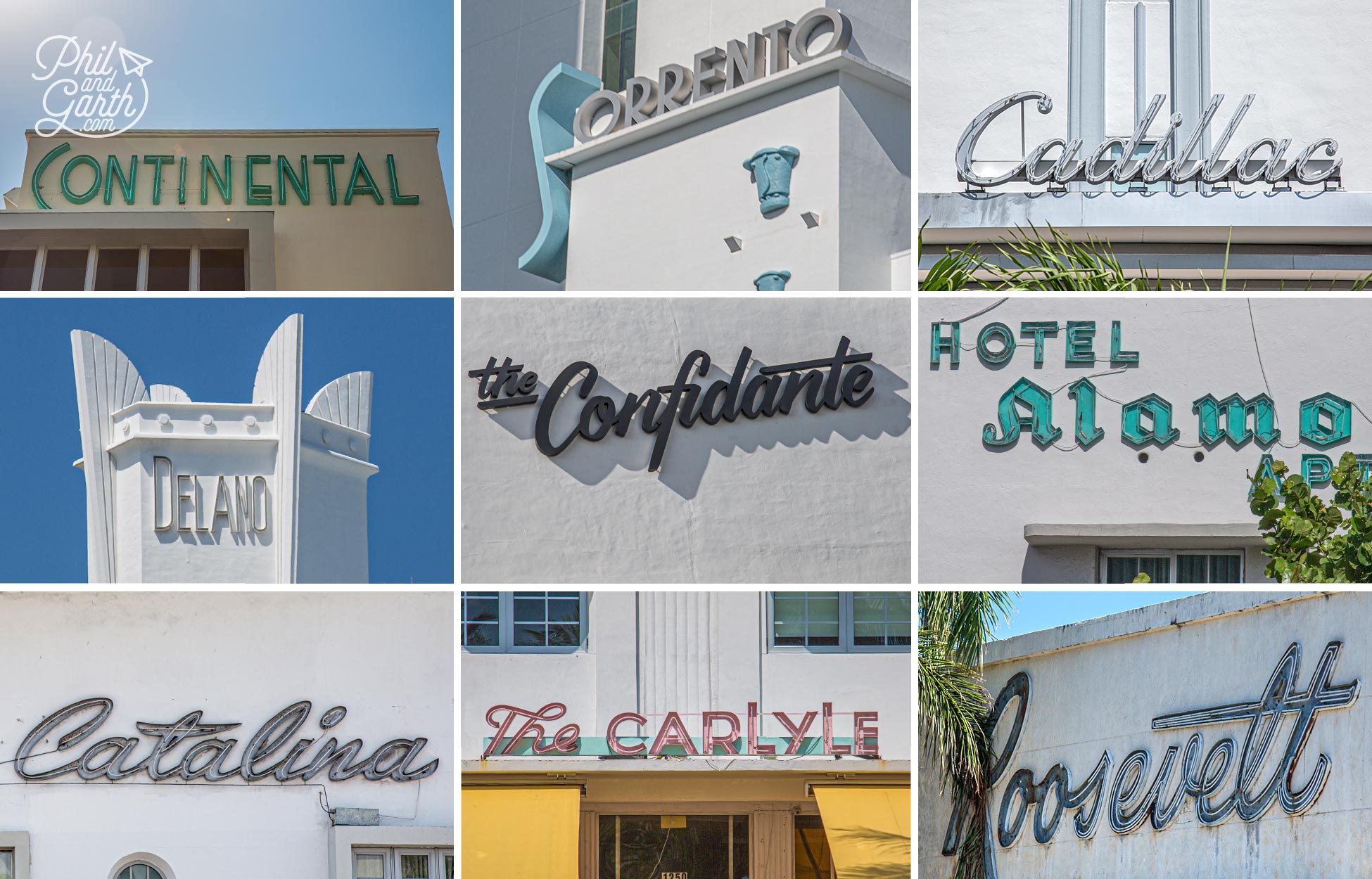 Glorious old signs built into the fabric of Miami's Art Deco buildings