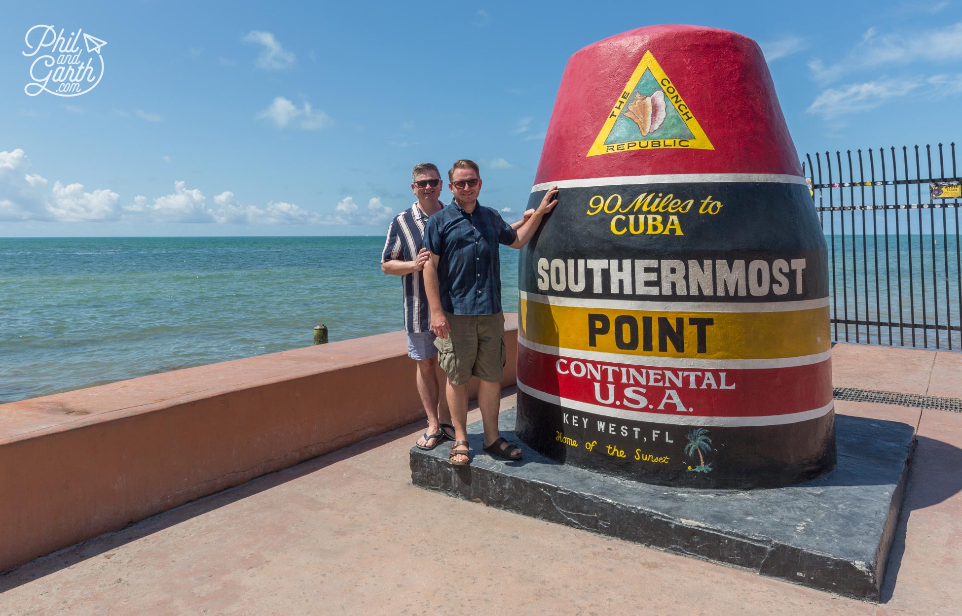 The famous landmark of Key West - The Southernmost Point Sign, well a colourful concrete buoy