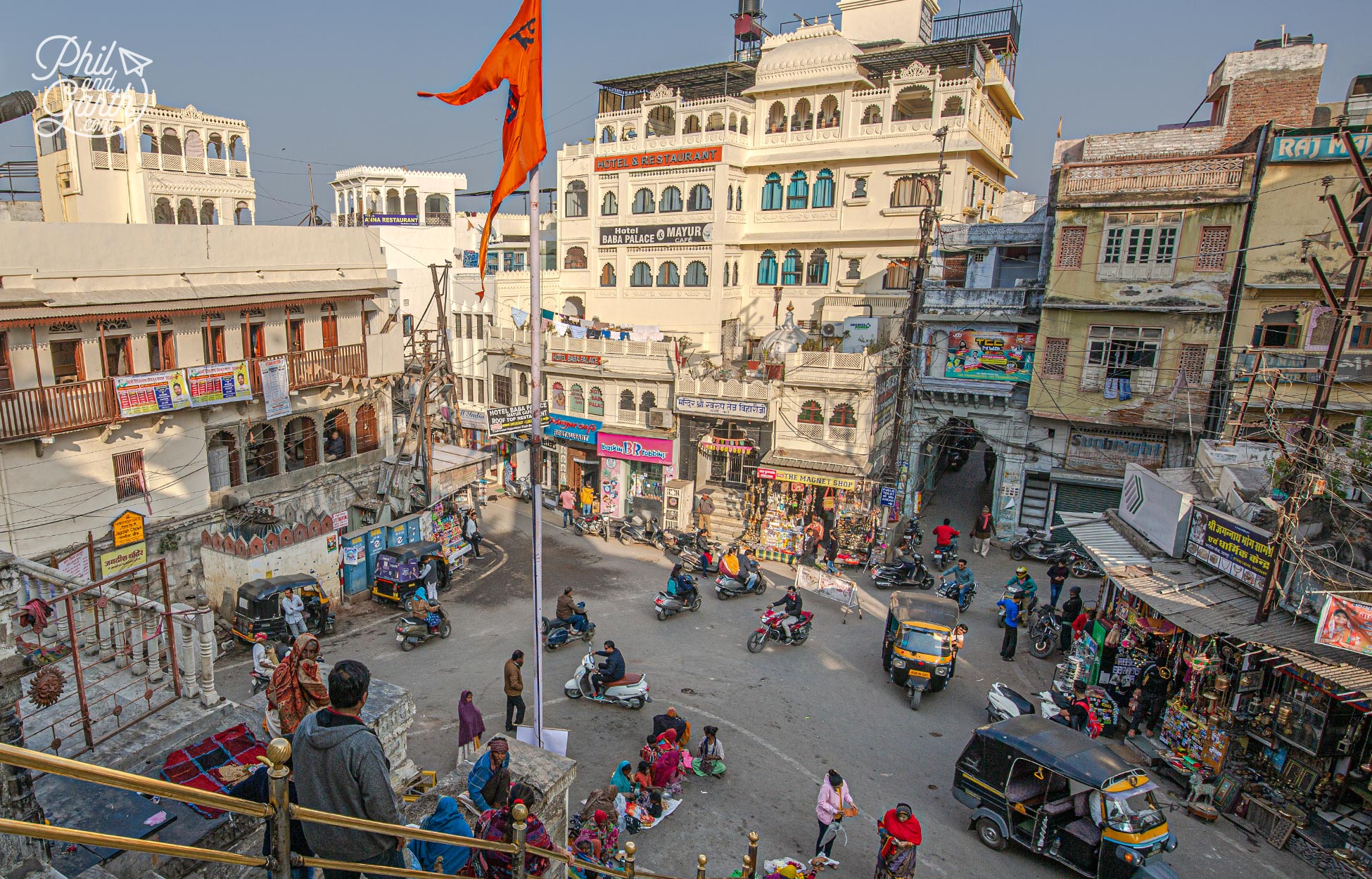 Looking down at the street scenes of Jagdish Chowk