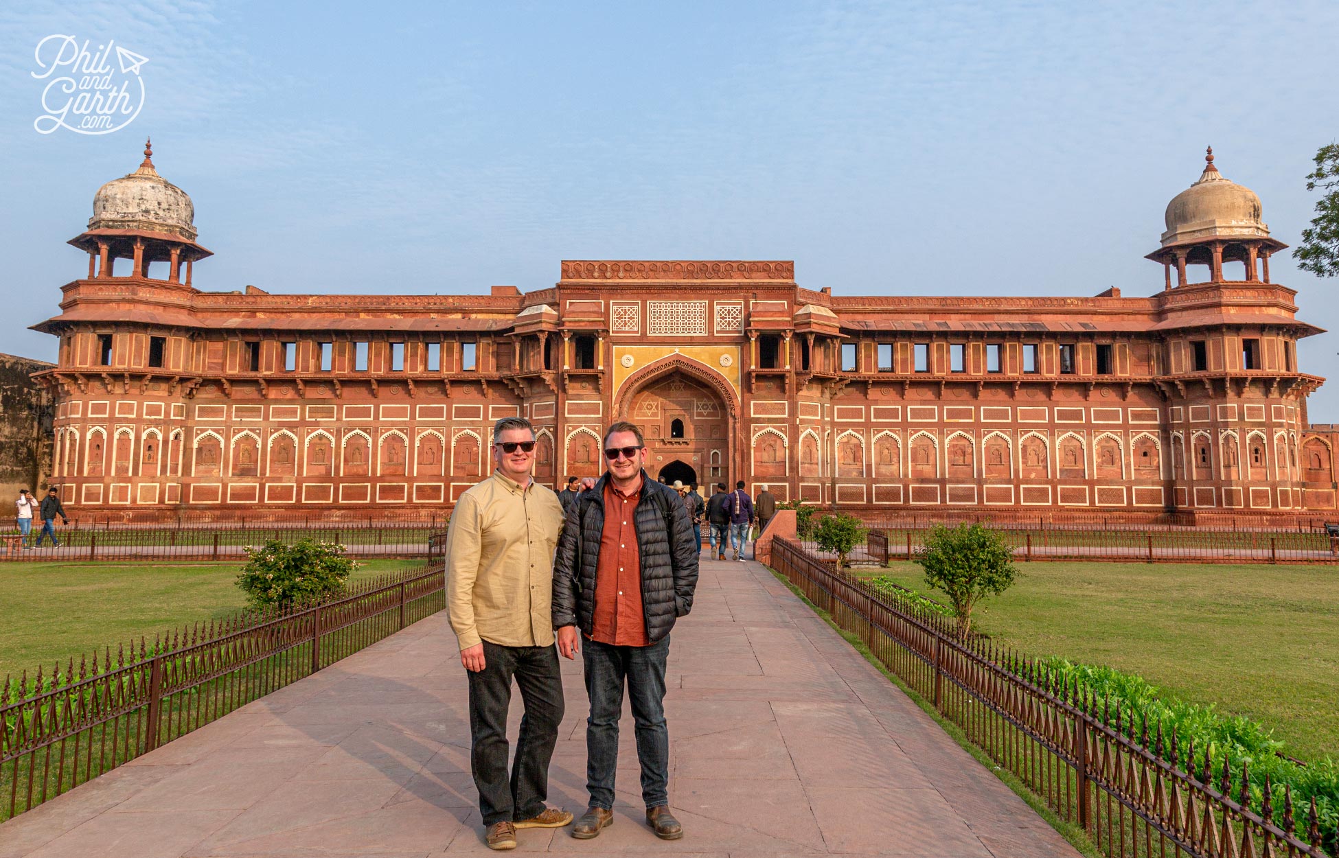 Phil and Garth outside The Jahangiri Palace - The women's quarters of the Royal household.