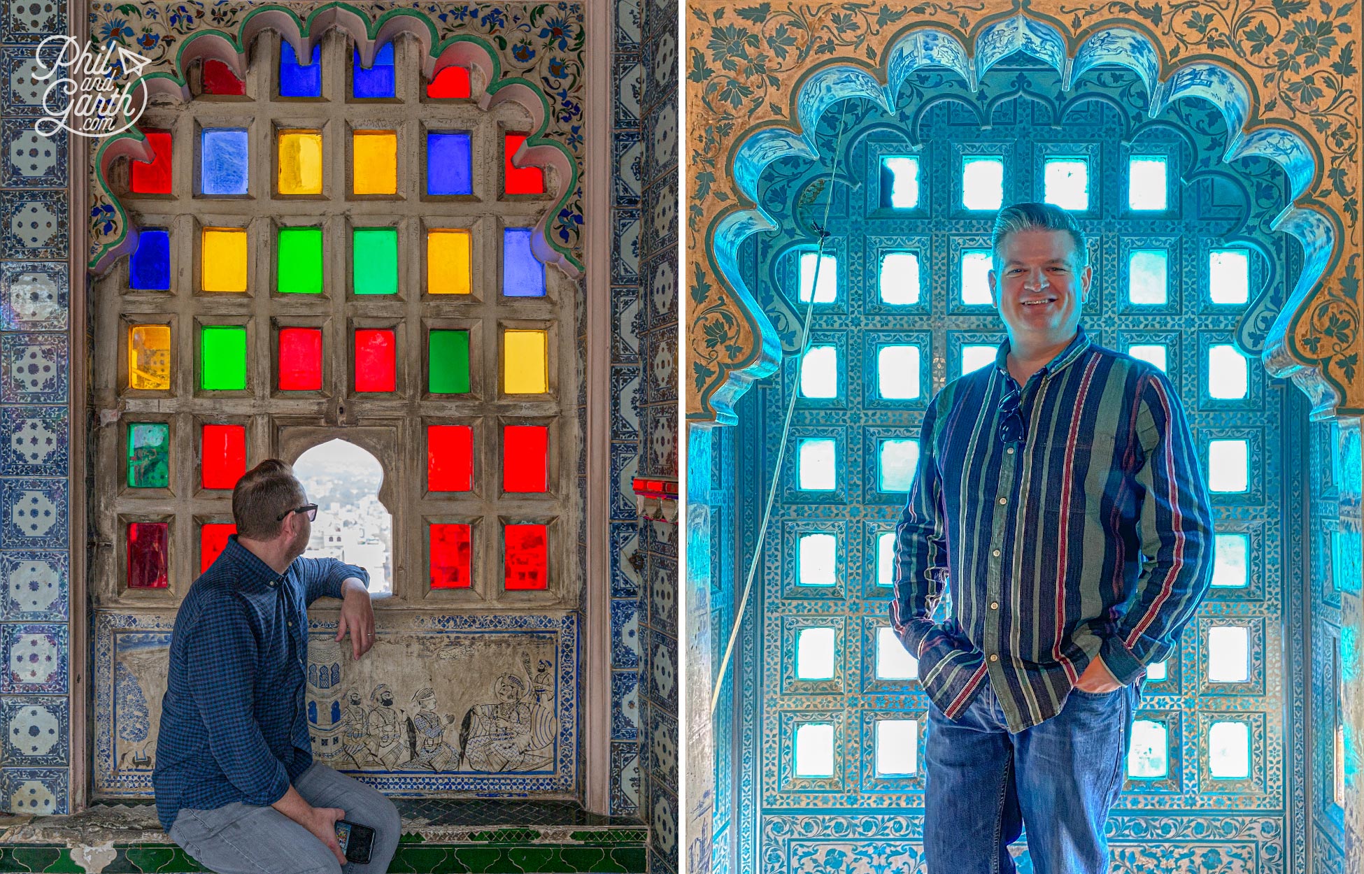These two windows are just gorgeous! look at all the details. The blue tiles next to Garth are Chinese