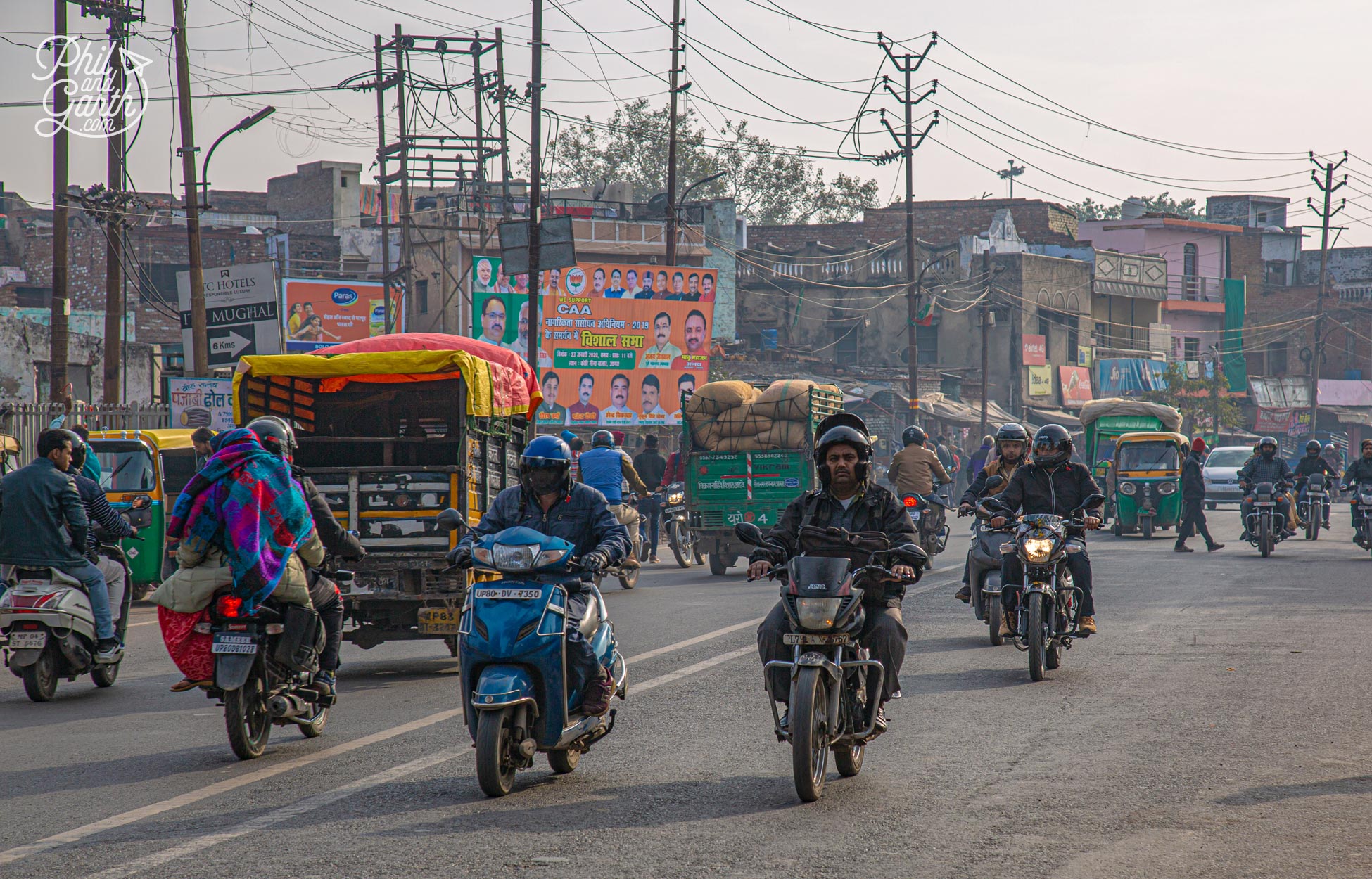 Driving through the traffic in Agra