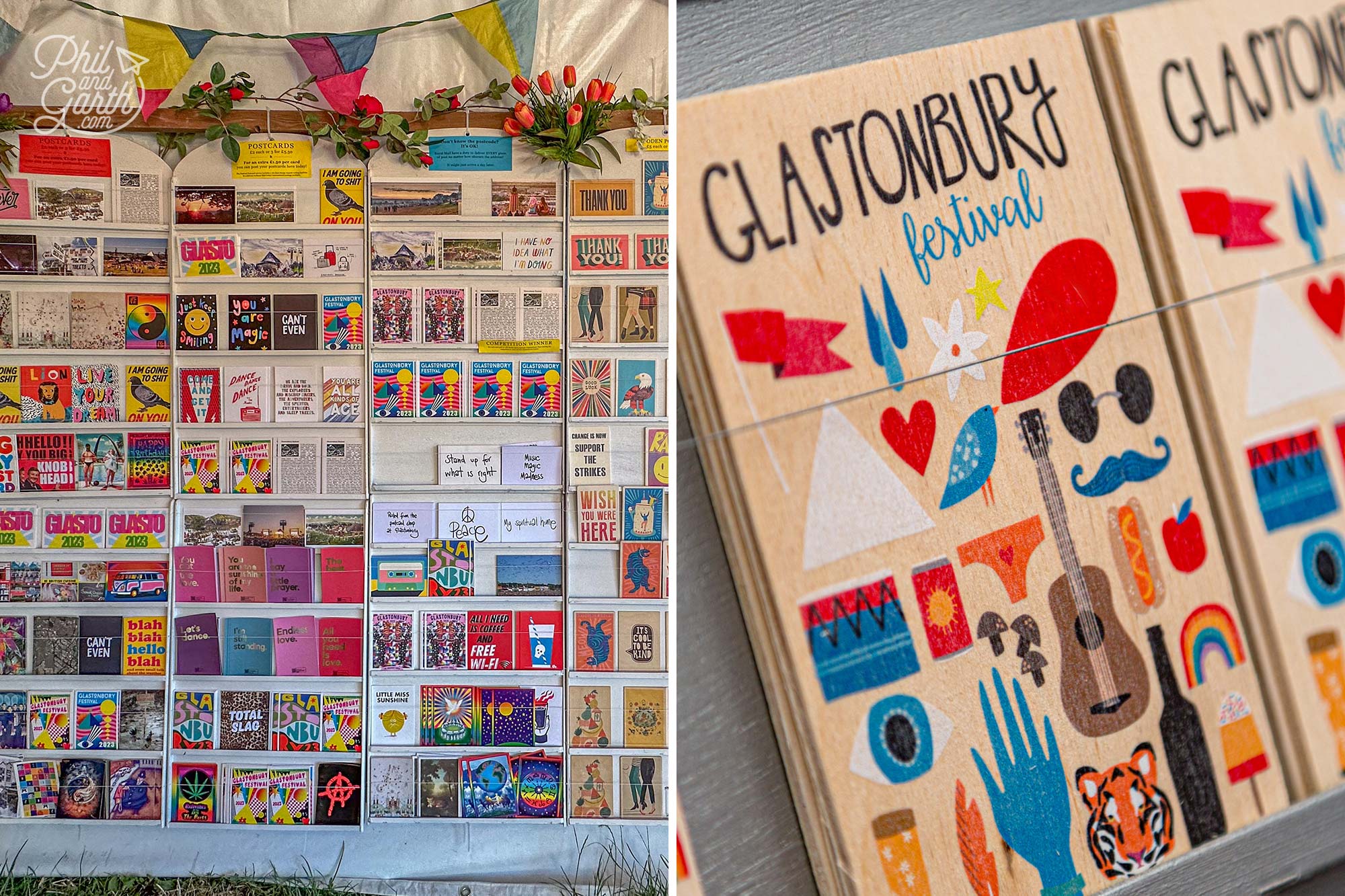 Glastonbury festival postcards - the wooden ones are lovely