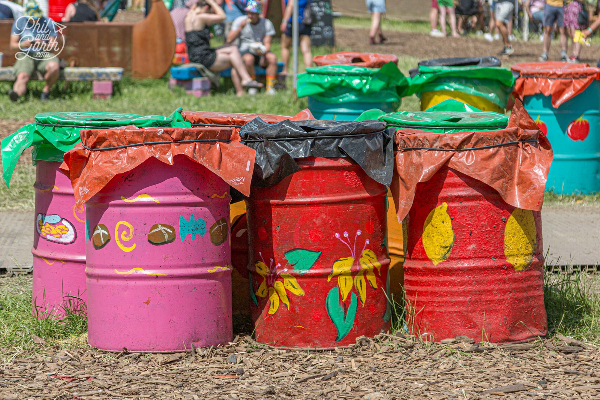 Glastonbury's 17,000 oil drum bins are works of art - look for ones with portraits of artists