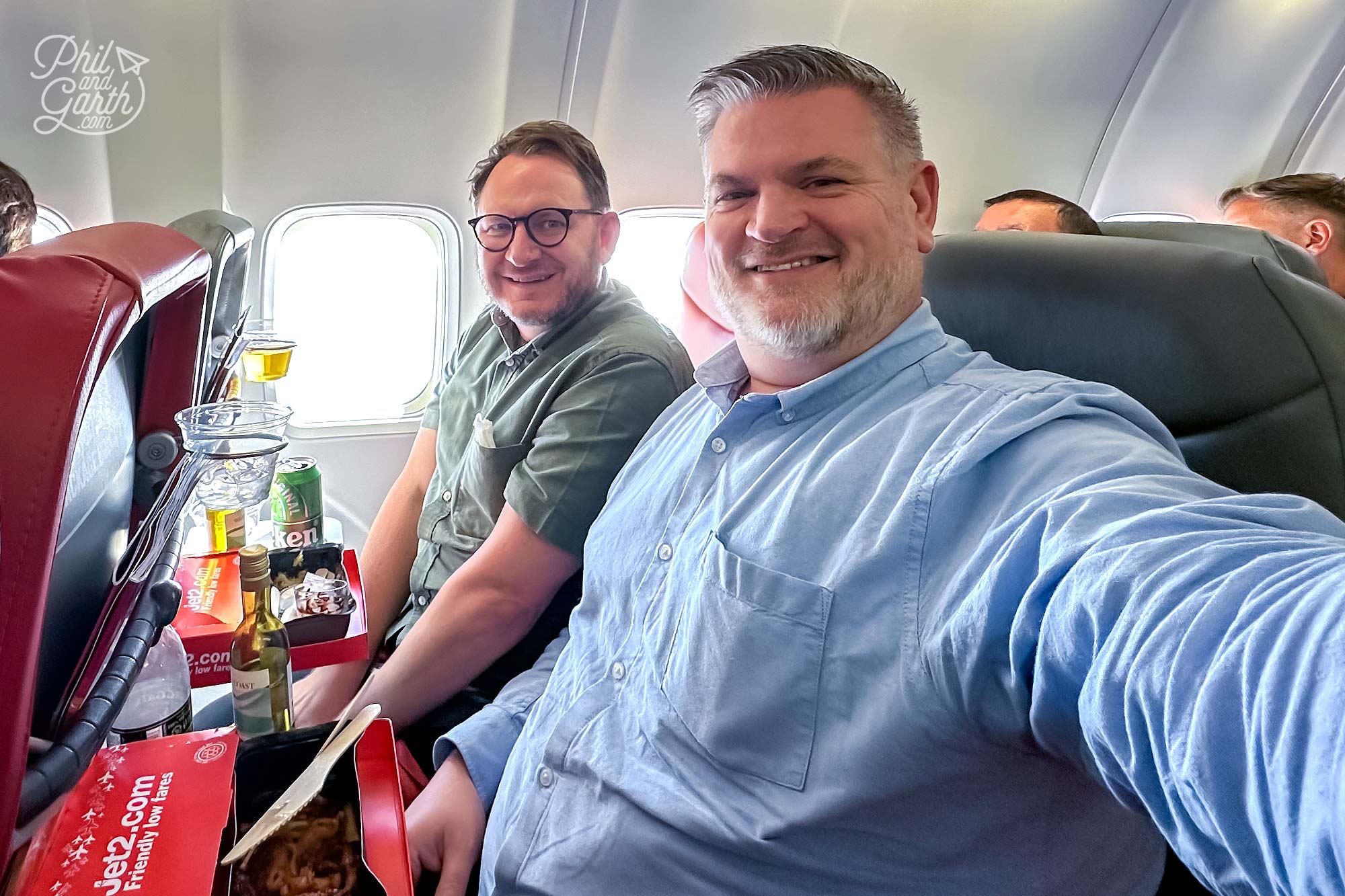 Selfie onboard our Jet2 flight from Manchester to Santorini