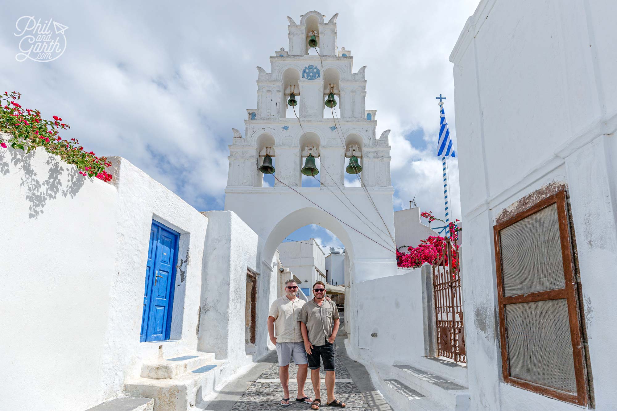 Santorini Instagram Spots: The Megalochori bell tower stands tall as a symbol of the village’s rich history and architectural beauty