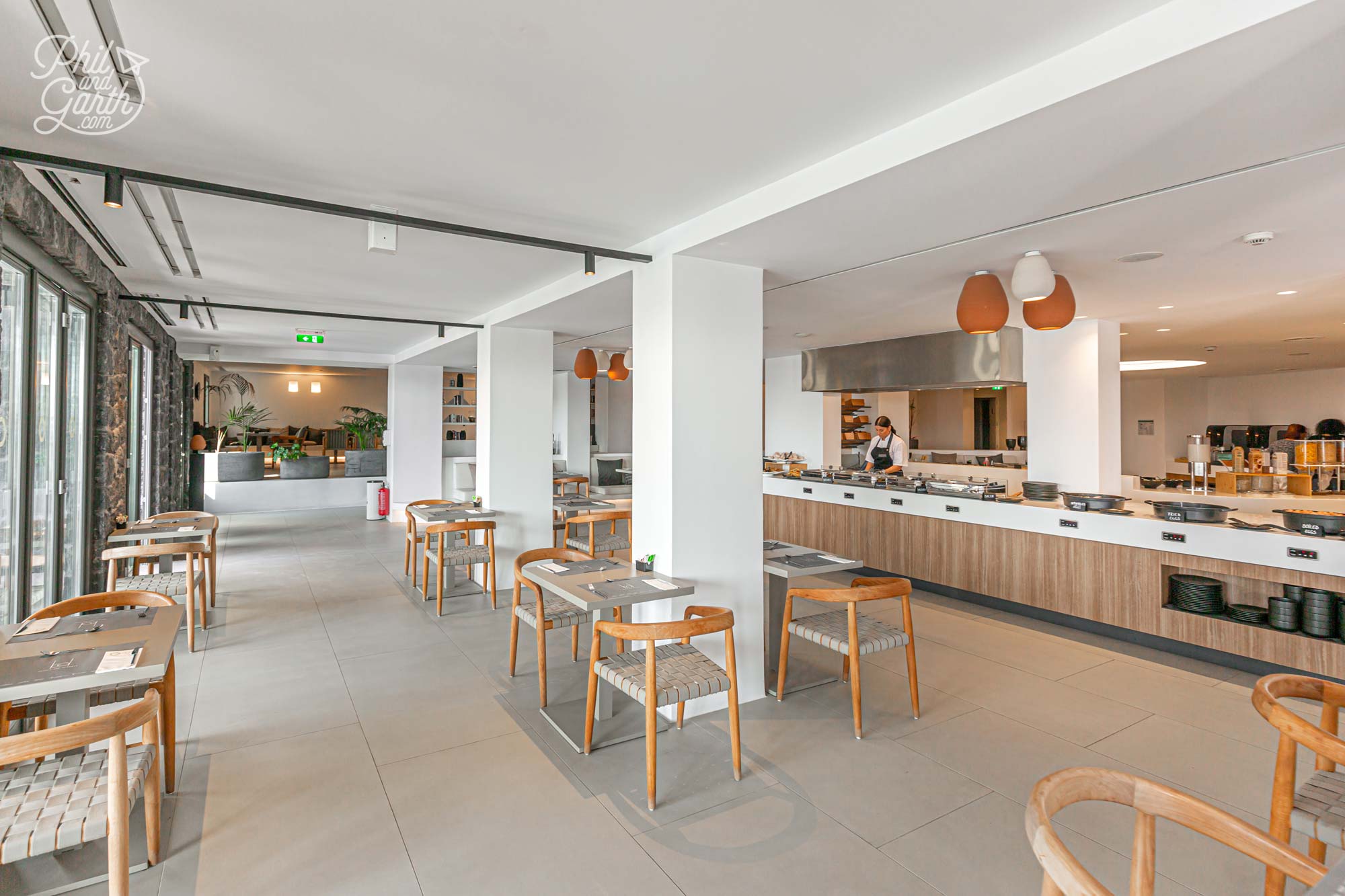 The breakfast area is modern and airy