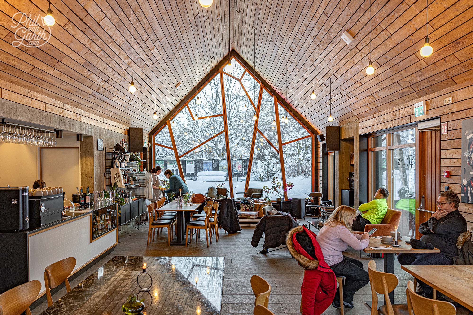 Love the branch shaped windows Inside the Botanical Garden café