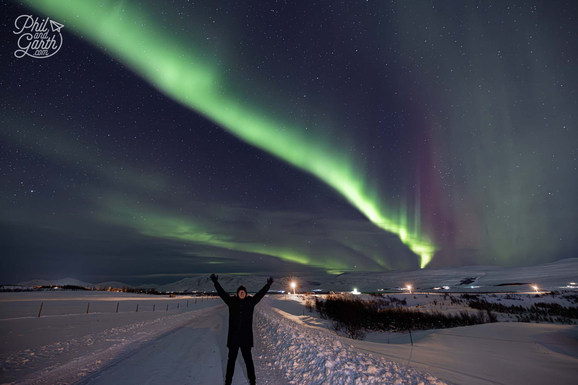 Garth living his best life under the Akureyri northern lights