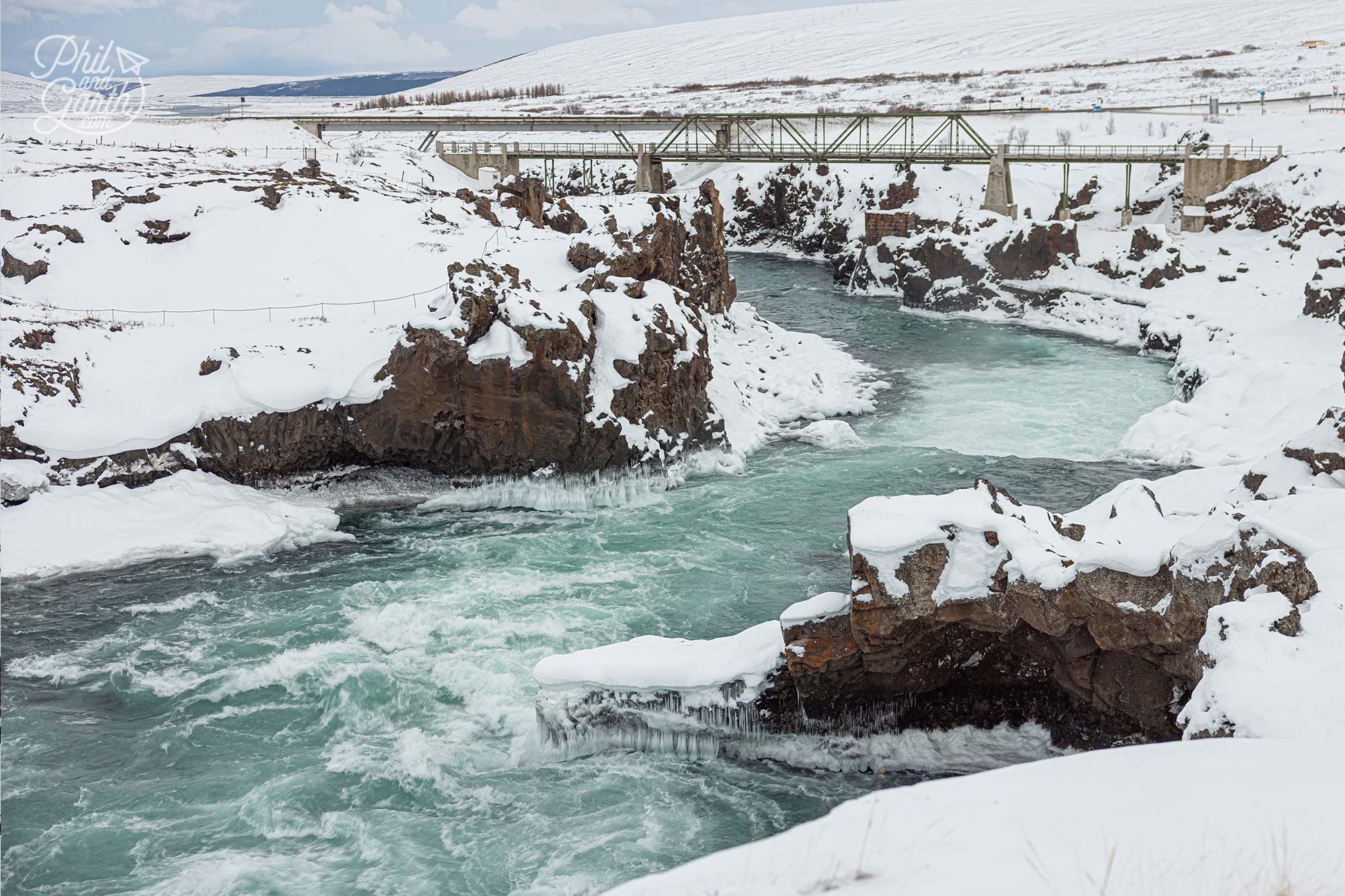 Goðafoss is located along the Skjálfandafljót River