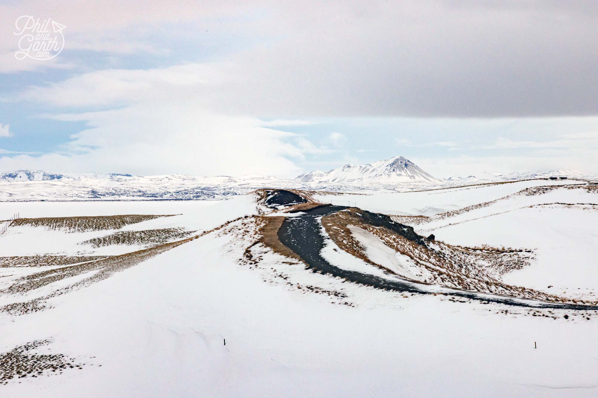 Iceland’s Skútustadagígar craters in a frosty landscape