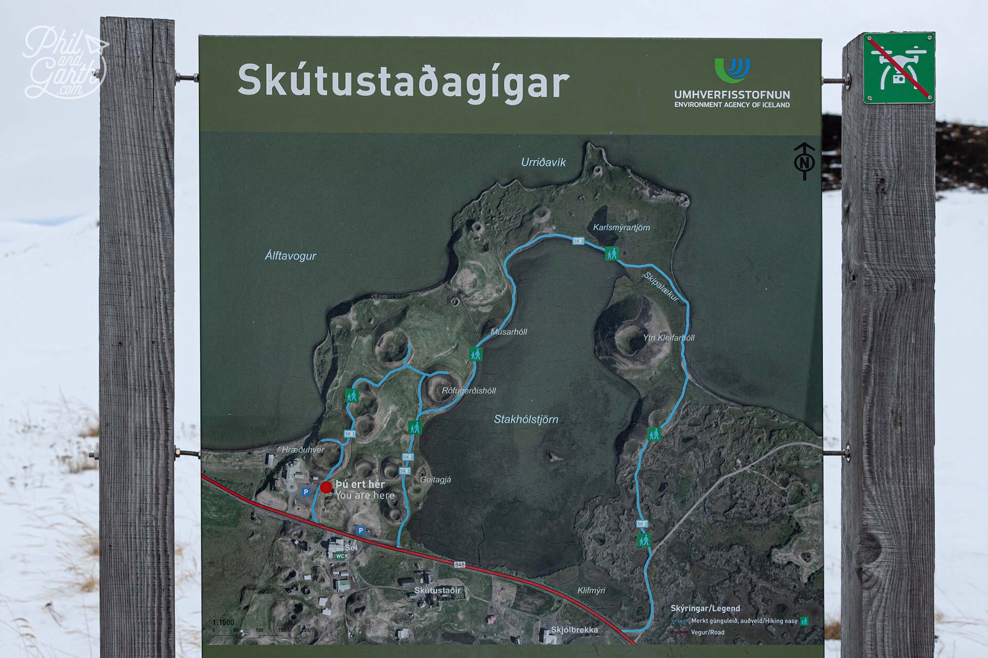 Map showing the Skútustadagígar pseudo craters