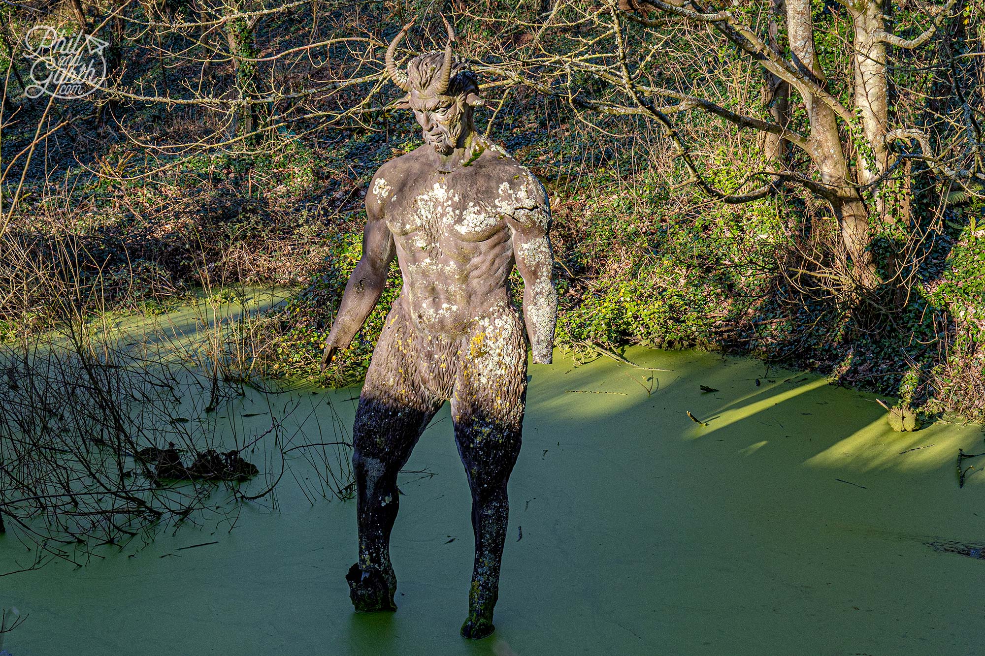 You'll see this scary looking sculpture of a Devil as you walk down from the car park